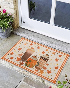 Welcome Mats for Front Door, Vintage Fall Latte Maple Leaves Rugs Non Slip Absorbent Indoor Doormat, Stars Orange Line on Linen Entrance Rug Washable Floor Mats for Entryway,24x36in