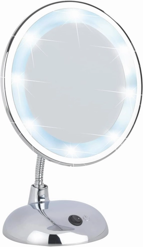 Wenko 3656440100 LED Standing Cosmetic Mirror Style Chrome - Illuminated, Swivel Function, Plastic, 17.5 x 28 x 12 cm, Chrome