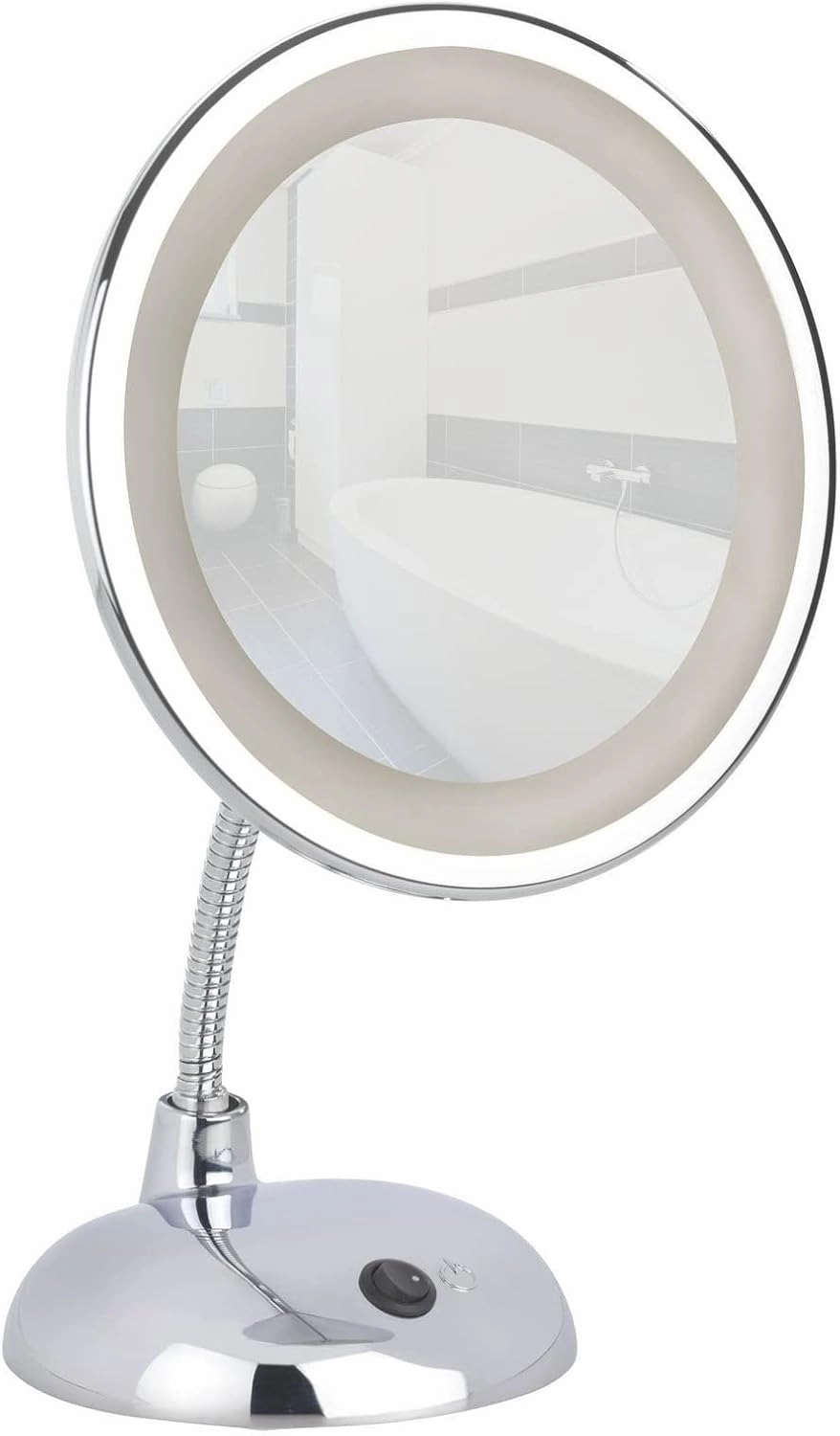 Wenko 3656440100 LED Standing Cosmetic Mirror Style Chrome - Illuminated, Swivel Function, Plastic, 17.5 x 28 x 12 cm, Chrome
