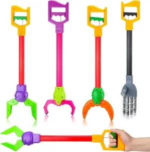Wettarn 4 Pcs Toys Grabber Claw for Kids Claw Grabber Pickup Tool Interactive Toy Grabber Robot Hand and Robotic Claw Grabber Robot Arm for Boys Girls Early Learning Gift, 19.7 Inch Long Arm