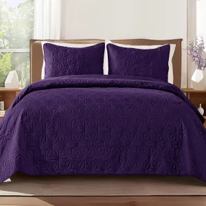 Whale Flotilla King Quilt Bedding Set, Soft Purple Bedspreads Quilts King Size for All Seasons, 3 Pieces Lightweight Geometric Star Pattern Coverlet