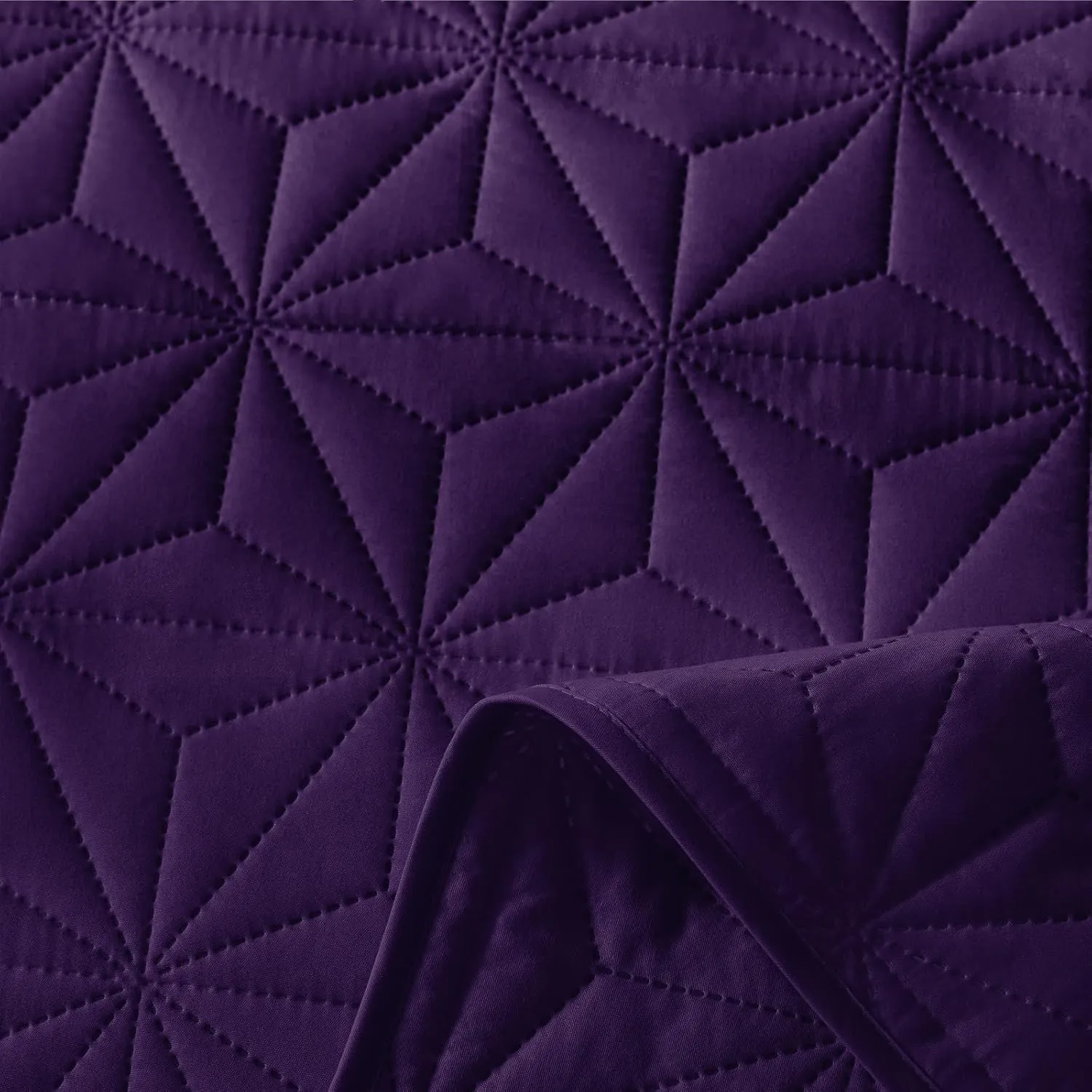 Whale Flotilla King Quilt Bedding Set, Soft Purple Bedspreads Quilts King Size for All Seasons, 3 Pieces Lightweight Geometric Star Pattern Coverlet