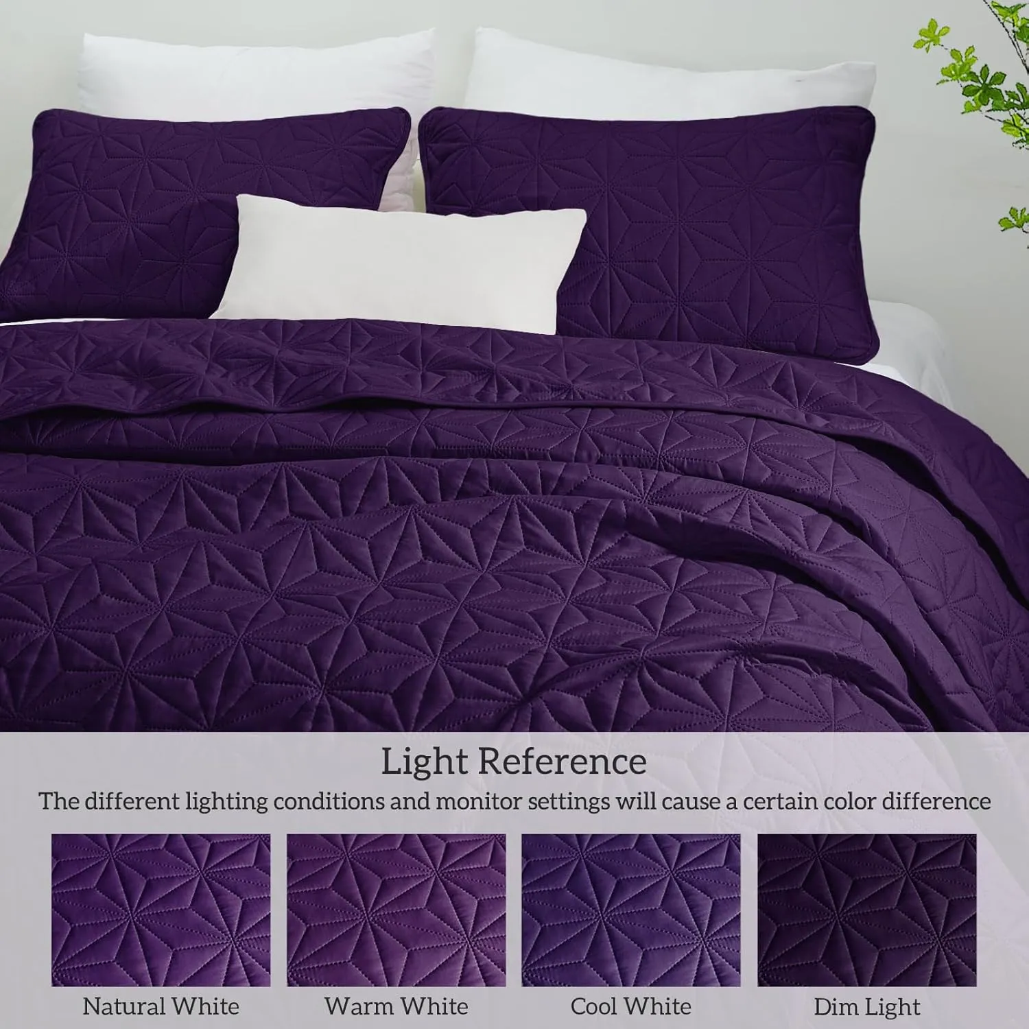 Whale Flotilla King Quilt Bedding Set, Soft Purple Bedspreads Quilts King Size for All Seasons, 3 Pieces Lightweight Geometric Star Pattern Coverlet