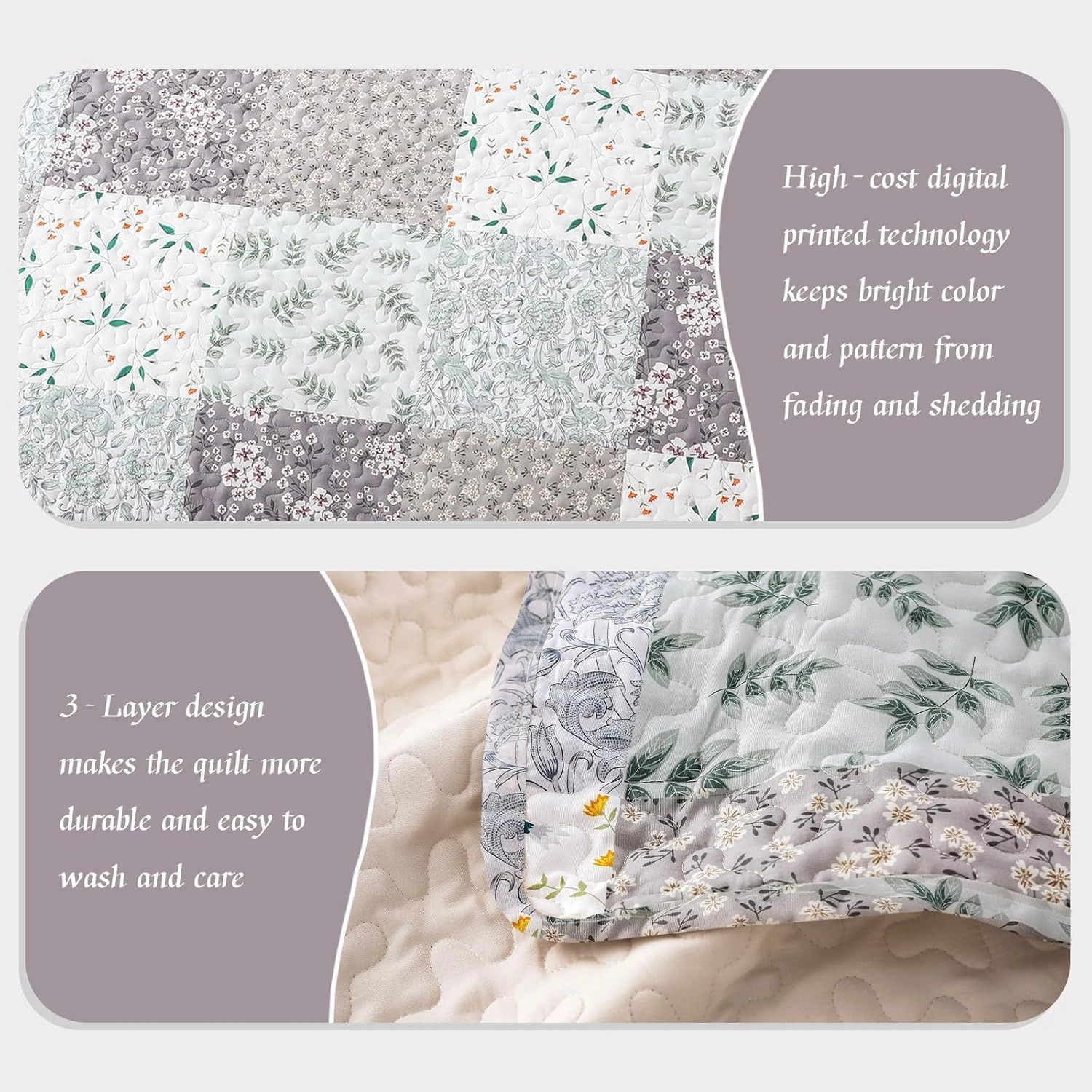 Whale Flotilla Reversible Patchwork Quilts Twin Size, Lightweight Boho Printed Bedspreads Coverlets Quilt Bedding Set with 1 Pillow Sham for All Seasons,Light Grey