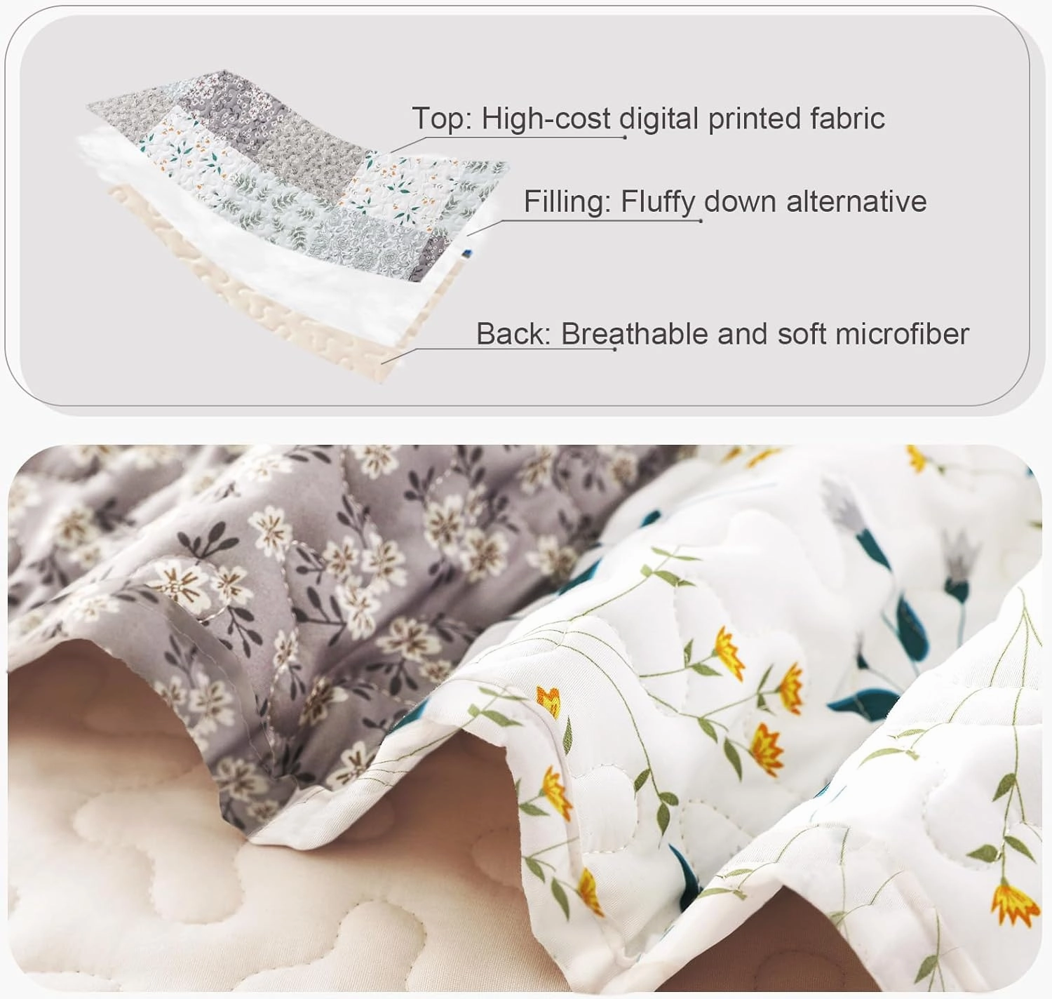 Whale Flotilla Reversible Patchwork Quilts Twin Size, Lightweight Boho Printed Bedspreads Coverlets Quilt Bedding Set with 1 Pillow Sham for All Seasons,Light Grey