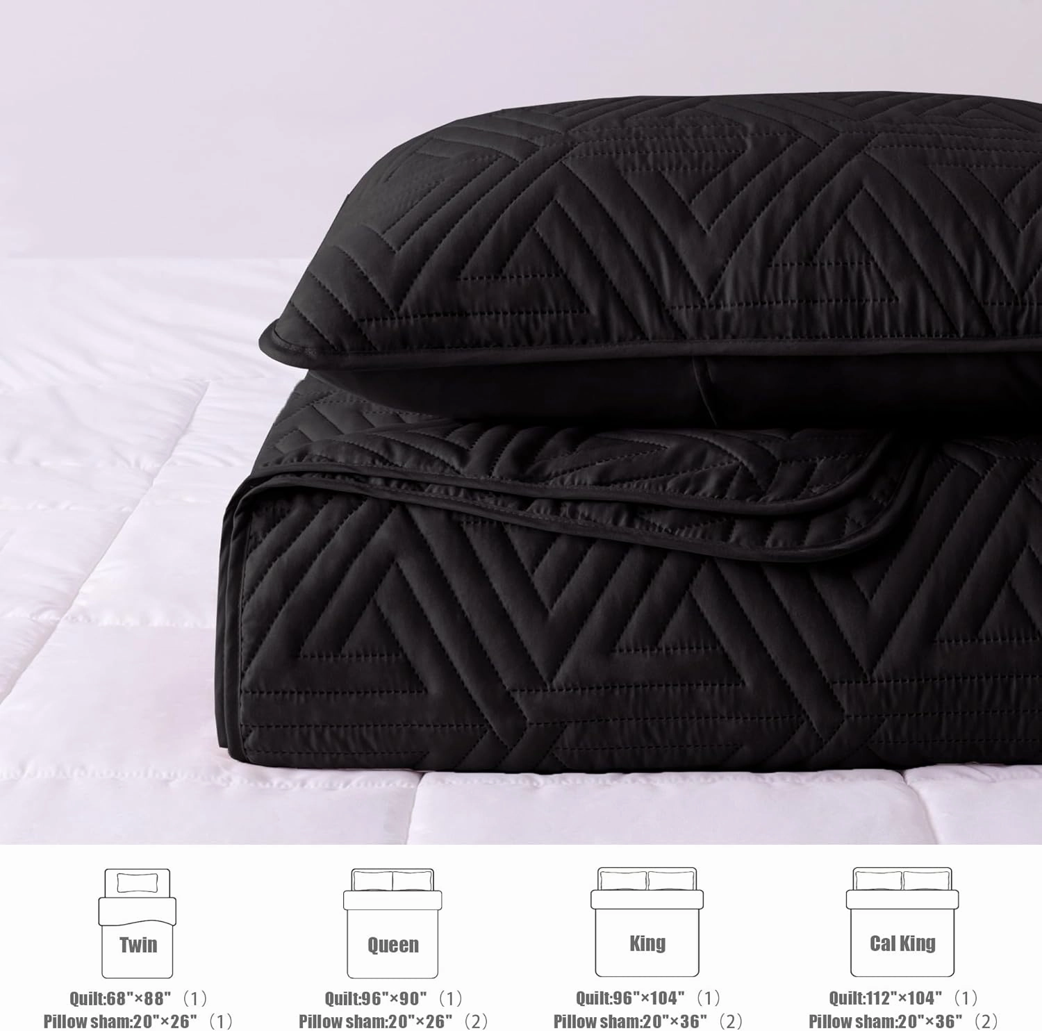 Whale Flotilla Soft Queen Size Quilt Set for All Seasons, 3-Piece Ultrasonic Geometric Quilts Bedding Set, Lightweight Reversible Bedspread, Coverlet, Bed Cover with 2 Pillow Shams, Black
