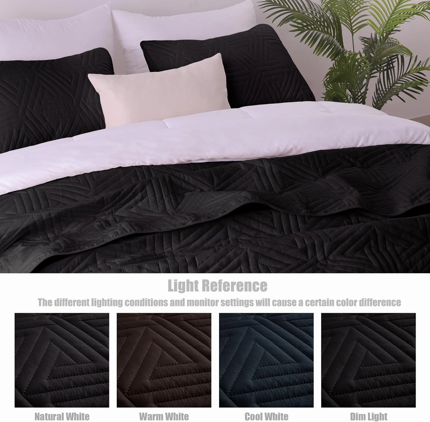 Whale Flotilla Soft Queen Size Quilt Set for All Seasons, 3-Piece Ultrasonic Geometric Quilts Bedding Set, Lightweight Reversible Bedspread, Coverlet, Bed Cover with 2 Pillow Shams, Black