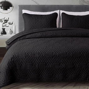 Whale Flotilla Soft Queen Size Quilt Set for All Seasons, 3-Piece Ultrasonic Geometric Quilts Bedding Set, Lightweight Reversible Bedspread, Coverlet, Bed Cover with 2 Pillow Shams, Black