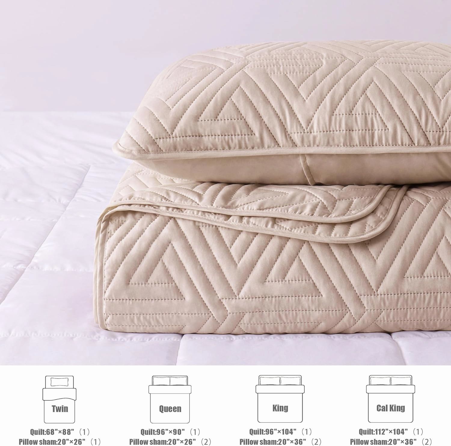 Whale Flotilla Soft Queen Size Quilt Set for All Seasons, 3-Piece Ultrasonic Geometric Quilts Bedding Set, Lightweight Reversible Bedspread, Coverlet, Bed Cover with 2 Pillow Shams, Brich Beige