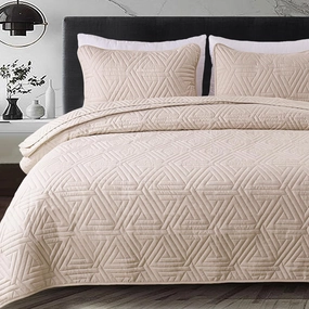 Whale Flotilla Soft Queen Size Quilt Set for All Seasons, 3-Piece Ultrasonic Geometric Quilts Bedding Set, Lightweight Reversible Bedspread, Coverlet, Bed Cover with 2 Pillow Shams, Brich Beige