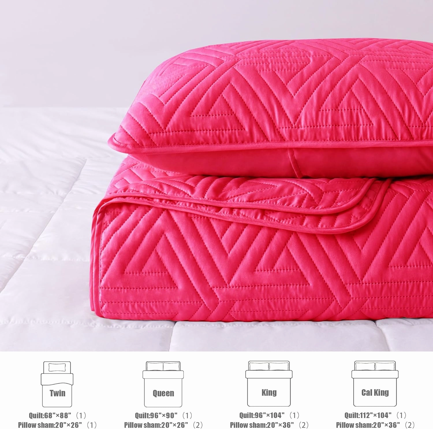 Whale Flotilla Soft Queen Size Quilt Set for All Seasons, 3-Piece Ultrasonic Geometric Quilts Bedding Set, Lightweight Reversible Bedspread, Coverlet, Bed Cover with 2 Pillow Shams, Hot Pink