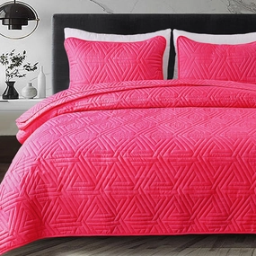 Whale Flotilla Soft Queen Size Quilt Set for All Seasons, 3-Piece Ultrasonic Geometric Quilts Bedding Set, Lightweight Reversible Bedspread, Coverlet, Bed Cover with 2 Pillow Shams, Hot Pink