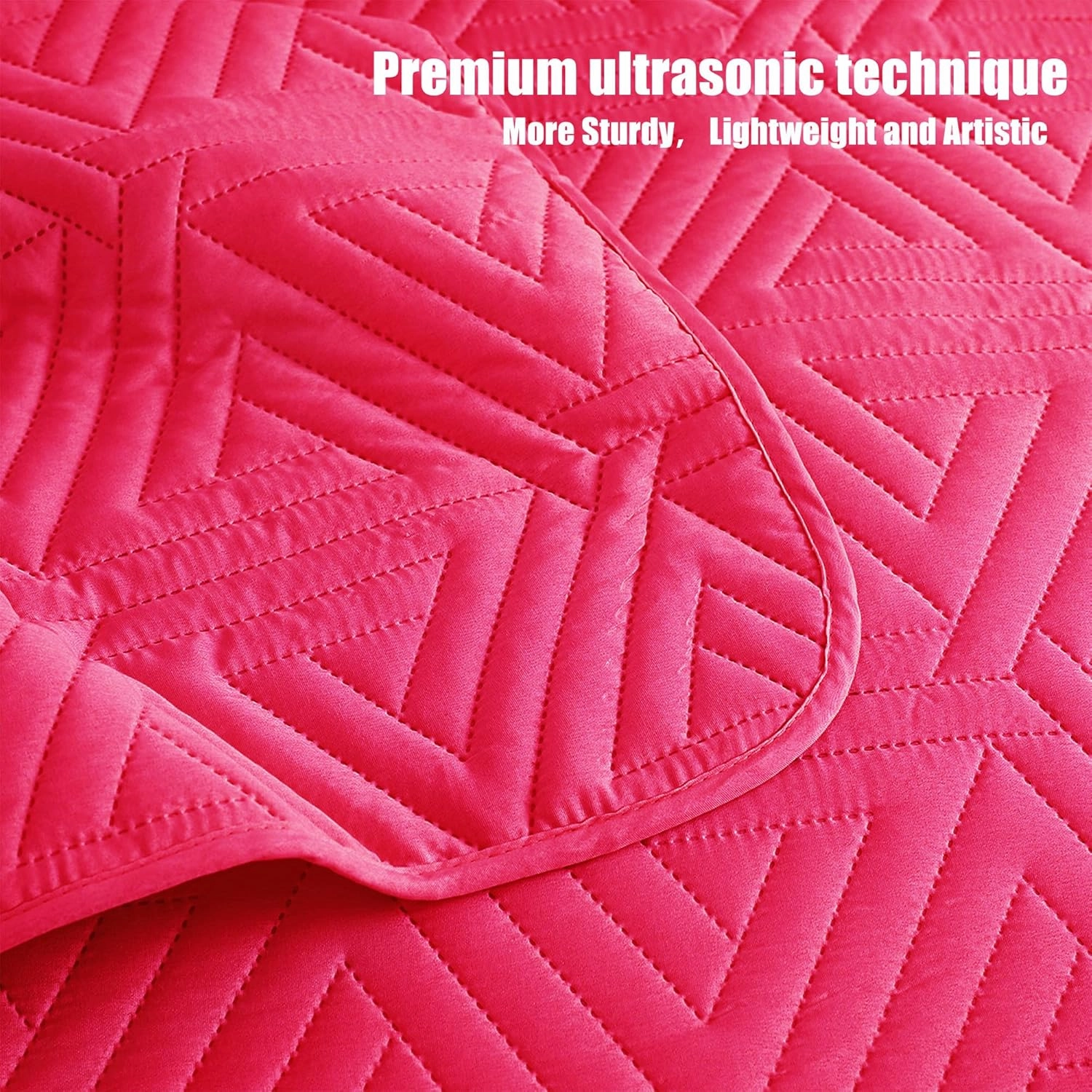 Whale Flotilla Soft Queen Size Quilt Set for All Seasons, 3-Piece Ultrasonic Geometric Quilts Bedding Set, Lightweight Reversible Bedspread, Coverlet, Bed Cover with 2 Pillow Shams, Hot Pink