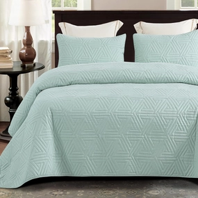 Whale Flotilla Soft Queen Size Quilt Set for All Seasons, 3-Piece Ultrasonic Geometric Quilts Bedding Set, Lightweight Reversible Bedspread, Coverlet, Bed Cover with 2 Pillow Shams, Light Blue