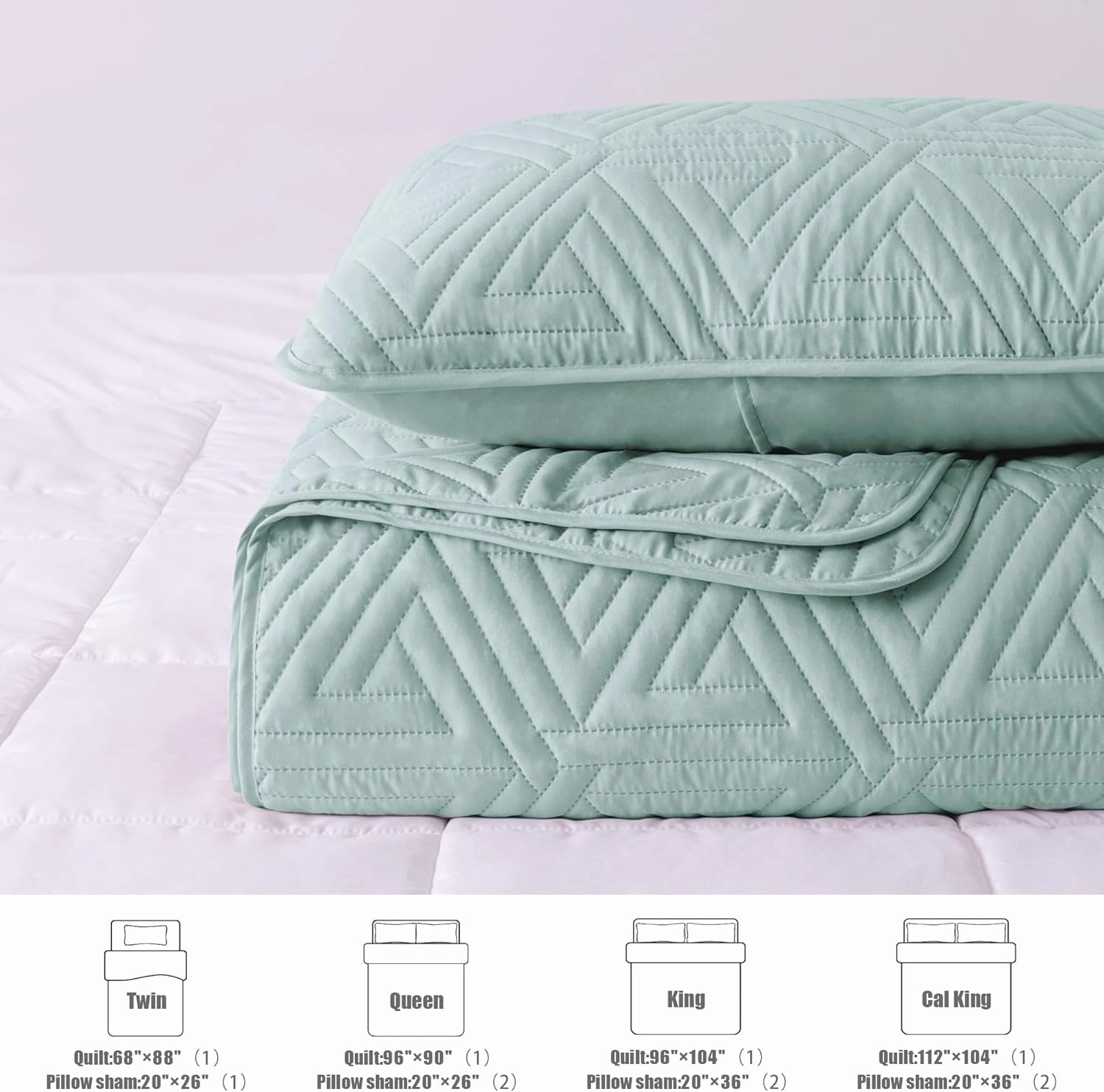 Whale Flotilla Soft Queen Size Quilt Set for All Seasons, 3-Piece Ultrasonic Geometric Quilts Bedding Set, Lightweight Reversible Bedspread, Coverlet, Bed Cover with 2 Pillow Shams, Light Blue
