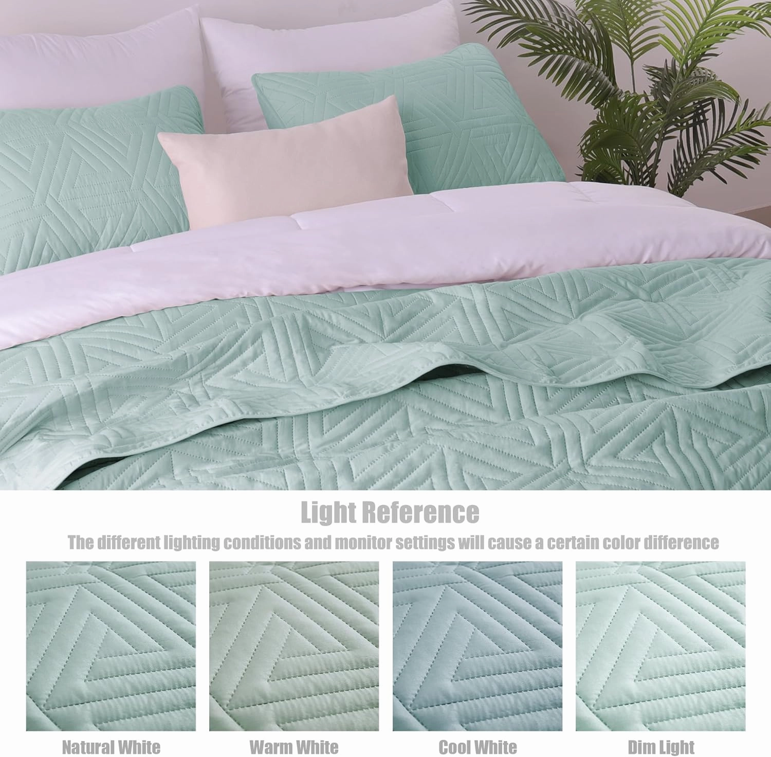 Whale Flotilla Soft Queen Size Quilt Set for All Seasons, 3-Piece Ultrasonic Geometric Quilts Bedding Set, Lightweight Reversible Bedspread, Coverlet, Bed Cover with 2 Pillow Shams, Light Blue