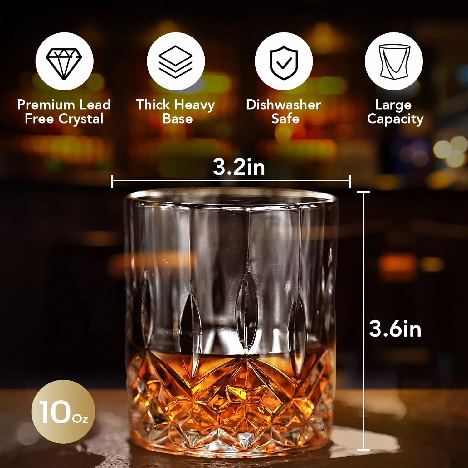 Whiskey Glasses Set of 2, 10 Oz Old Fashioned Tumblers with 2 Round Big Ice Ball Molds, Bourbon Glasses for Drinking Scotch Whisky Cocktail Cognac Vodka Gift for Men Women at Home Bar