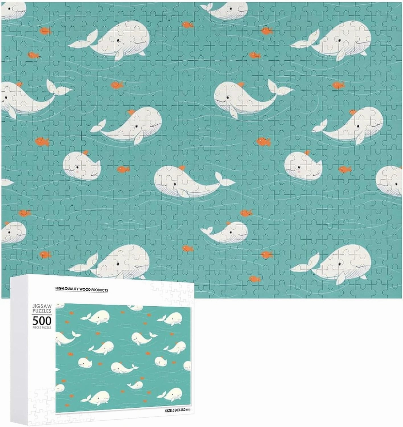 White Whales Fish Swimming Funy Jigsaw Puzzles Wooden Intellectual Puzzles Adults Brain-Teasing Game for Idea Gift