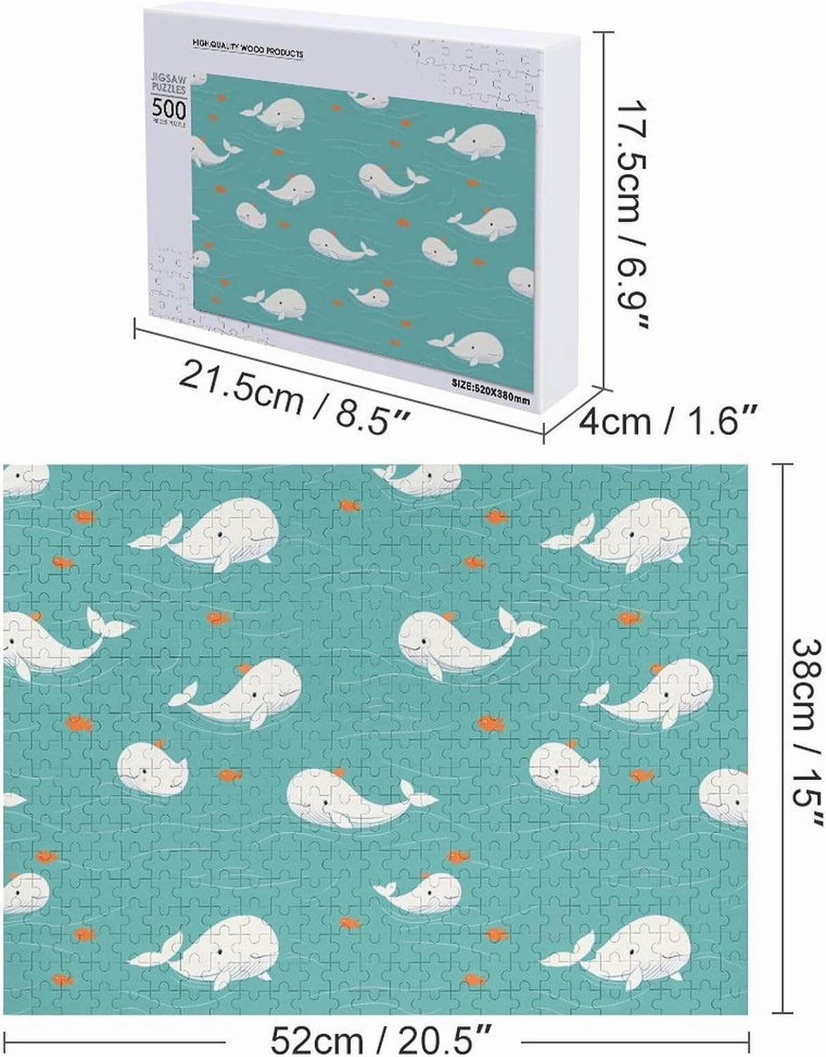 White Whales Fish Swimming Funy Jigsaw Puzzles Wooden Intellectual Puzzles Adults Brain-Teasing Game for Idea Gift