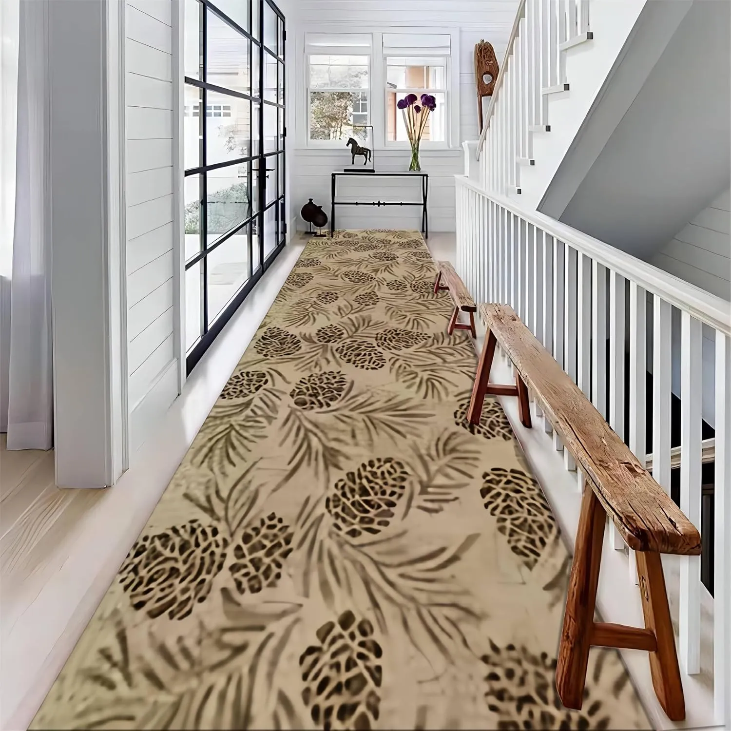 Wild Pinecone Rug Runners for Hallways,4x10ft, Native American Hunting Entrance Rug, Pet Friendly Absorbent Easy Clean Rugs, Low Pile Anti-Skid Soft Runner Mat for Family Bedside Entrance