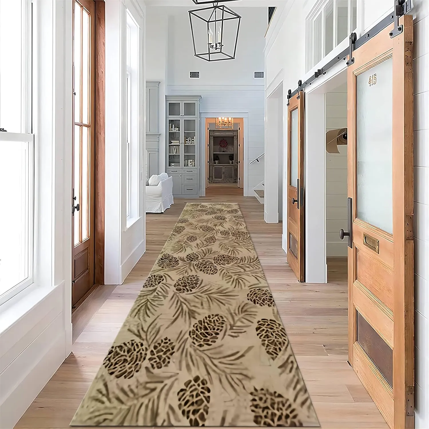 Wild Pinecone Rug Runners for Hallways,4x10ft, Native American Hunting Entrance Rug, Pet Friendly Absorbent Easy Clean Rugs, Low Pile Anti-Skid Soft Runner Mat for Family Bedside Entrance