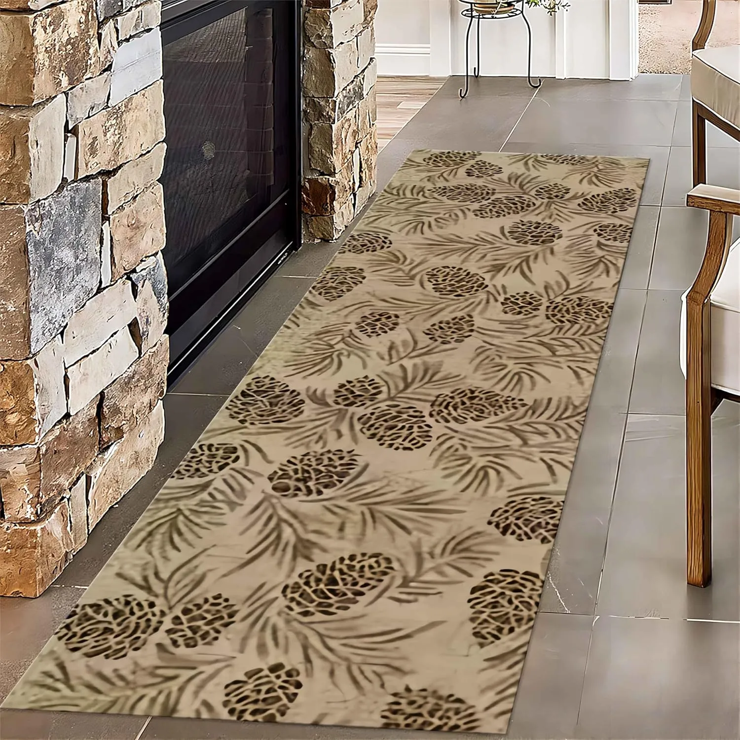 Wild Pinecone Rug Runners for Hallways,4x10ft, Native American Hunting Entrance Rug, Pet Friendly Absorbent Easy Clean Rugs, Low Pile Anti-Skid Soft Runner Mat for Family Bedside Entrance