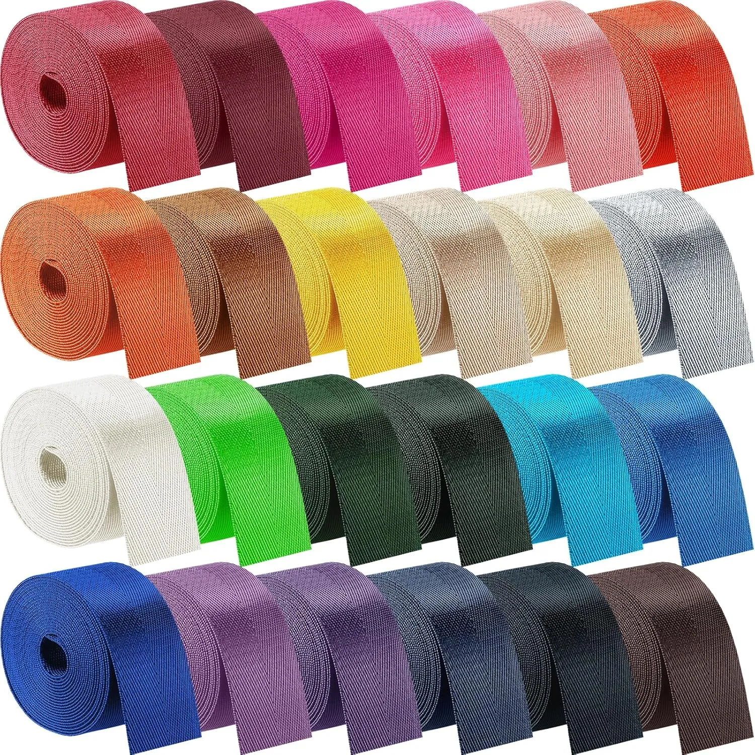 Windyun 24 Rolls Nylon Webbing 1/1.5/2 Inch Wide Heavyweight Nylon Strap 3.3 Yard 24 Colors Webbing Strap DIY Craft Gear Repair, Pet Collars, Pet Leash, Backpack, Gardening