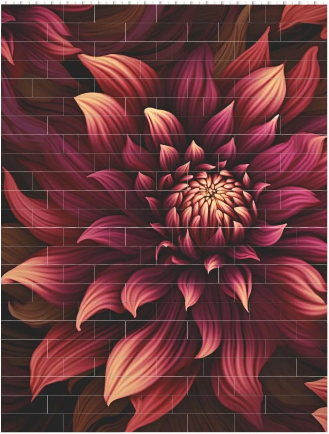 Wine Red Artistic Flower Building Block Puzzle Personalized Building Bricks for Adults Block Puzzle Building DIY Brick Block Puzzles Valentine's Day Gifts for Home Decor Brick Puzzle