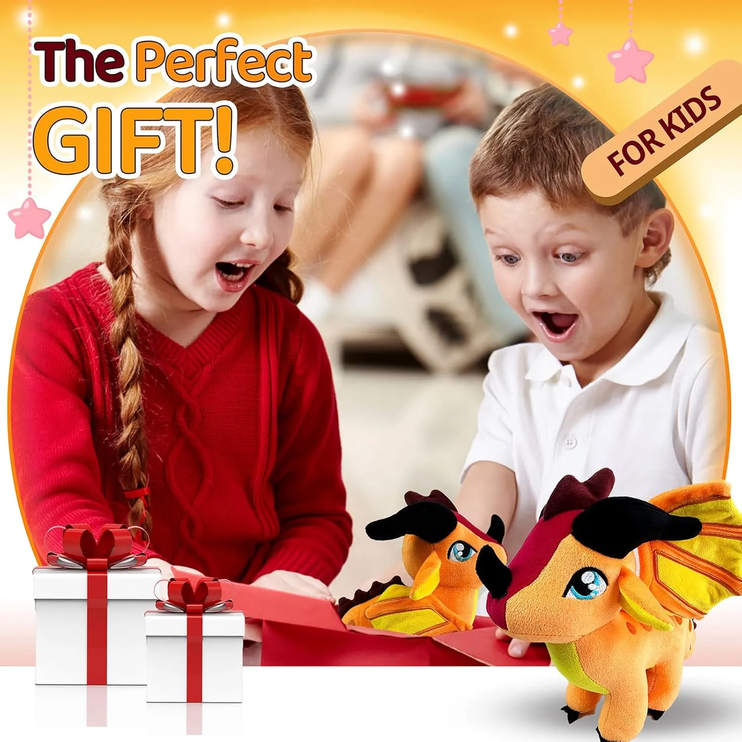 Wings Dragon Plush Stuffed Animal Plushies Toys Cute Fire Dragon Stuffy for Kids Boys Girls for Aged 3 (Red)