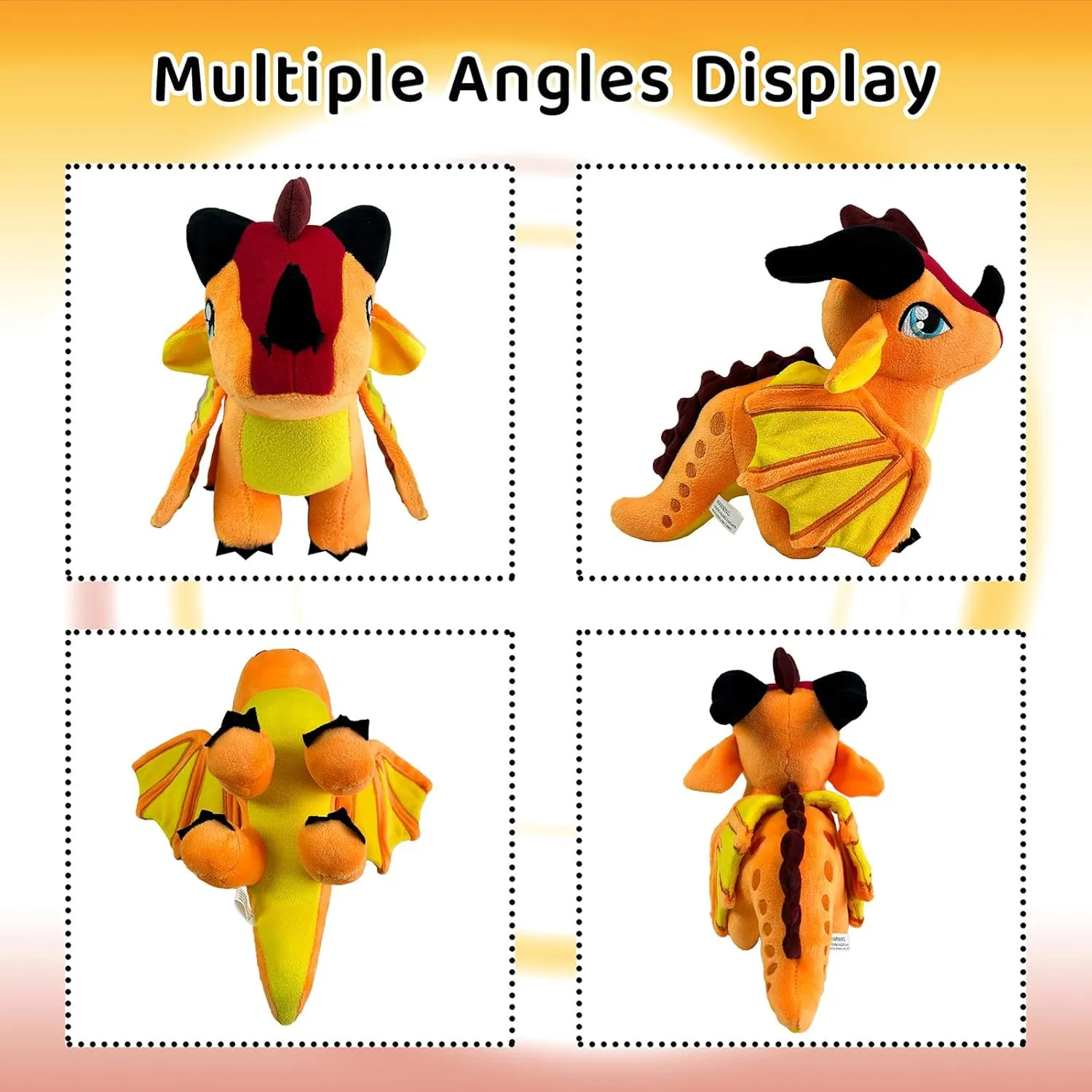 Wings Dragon Plush Stuffed Animal Plushies Toys Cute Fire Dragon Stuffy for Kids Boys Girls for Aged 3 (Red)
