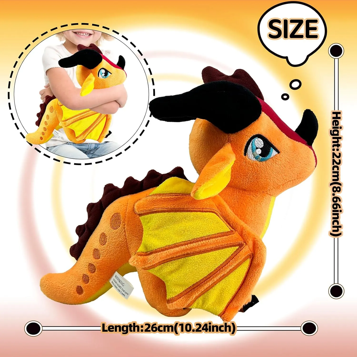 Wings Dragon Plush Stuffed Animal Plushies Toys Cute Fire Dragon Stuffy for Kids Boys Girls for Aged 3 (Red)