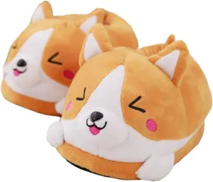 Winter Warm Full Foot Slippers Plush Corgi Dog Slippers Shoes for Women