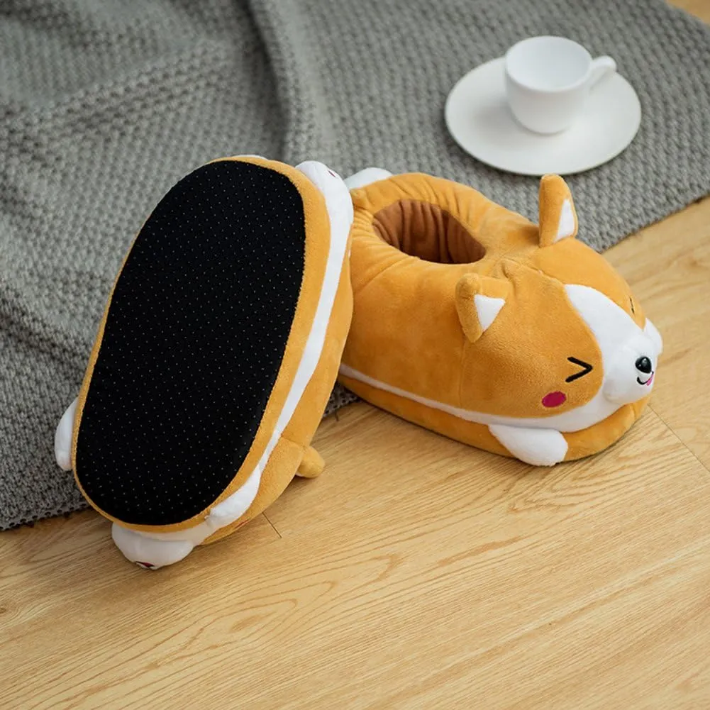 Winter Warm Full Foot Slippers Plush Corgi Dog Slippers Shoes for Women