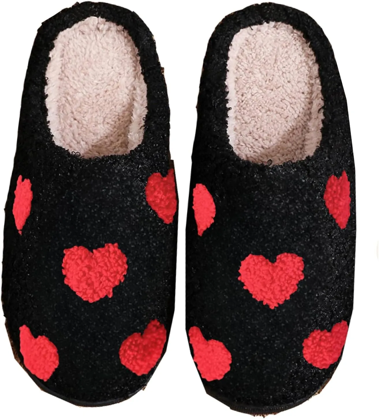 Women Men Home Slippers Romantic Valentine's Day Couple Love Pattern Fluzzy Plush Warm Slippers Anti Slip House Slippers Indoor Shoes