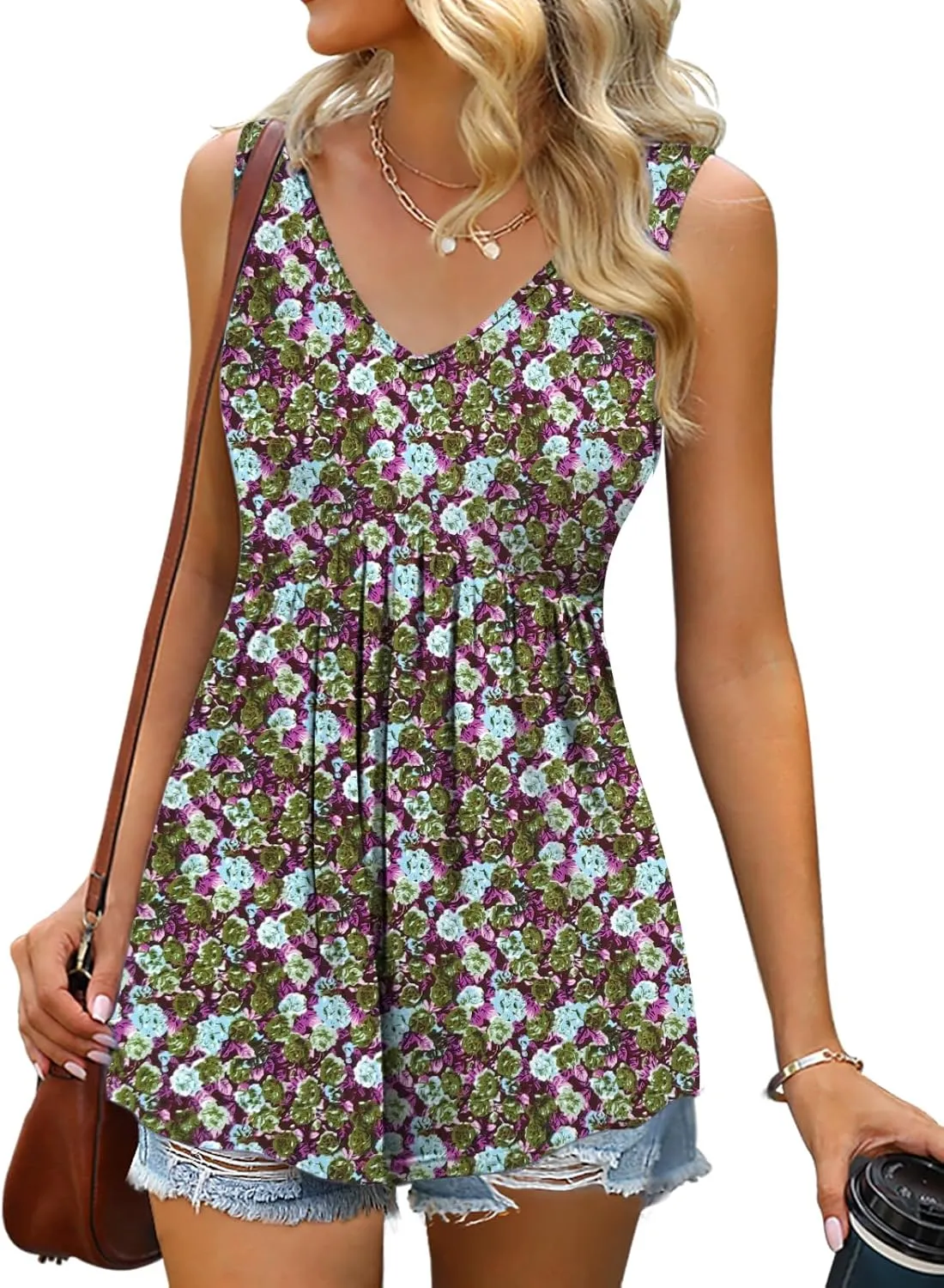 Women Tank Tops 2025 Summer Sleeveless Blouses V Neck Casual Loose Fit Flowy Shirts S-3X