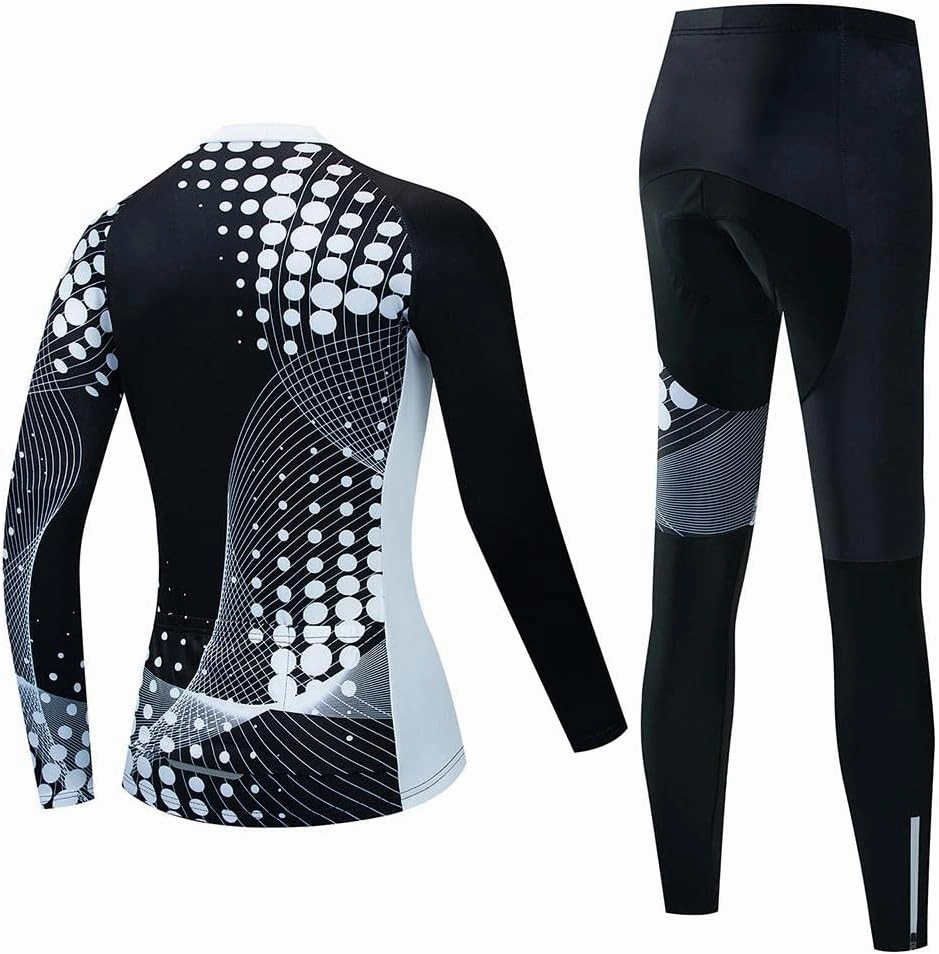 Women's Cycling Clothing Set Long Sleeve Road Bike Shirt Cycling Jersey Bicycle Pants with Gel Padded