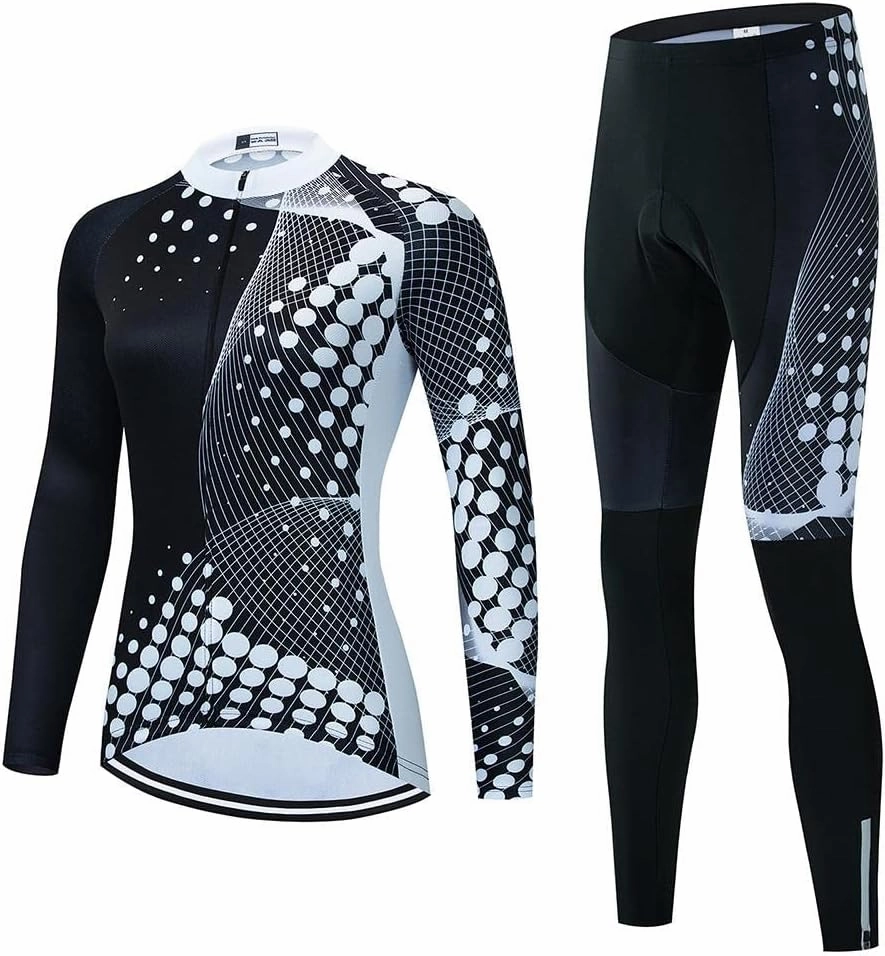Women's Cycling Clothing Set Long Sleeve Road Bike Shirt Cycling Jersey Bicycle Pants with Gel Padded