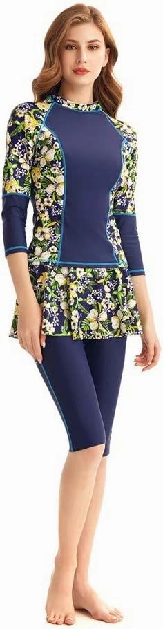 Women's Long Sleeve Swimwear Swim Skirt Swimsuit Set Surfing Suit Burkini Rash Guard