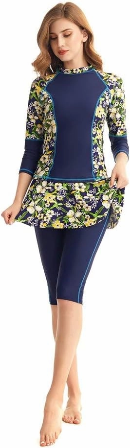 Women's Long Sleeve Swimwear Swim Skirt Swimsuit Set Surfing Suit Burkini Rash Guard