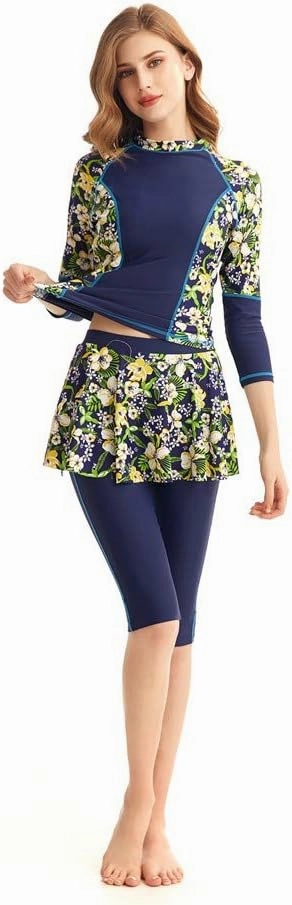 Women's Long Sleeve Swimwear Swim Skirt Swimsuit Set Surfing Suit Burkini Rash Guard