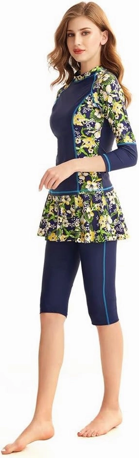 Women's Long Sleeve Swimwear Swim Skirt Swimsuit Set Surfing Suit Burkini Rash Guard