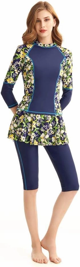 Women's Long Sleeve Swimwear Swim Skirt Swimsuit Set Surfing Suit Burkini Rash Guard