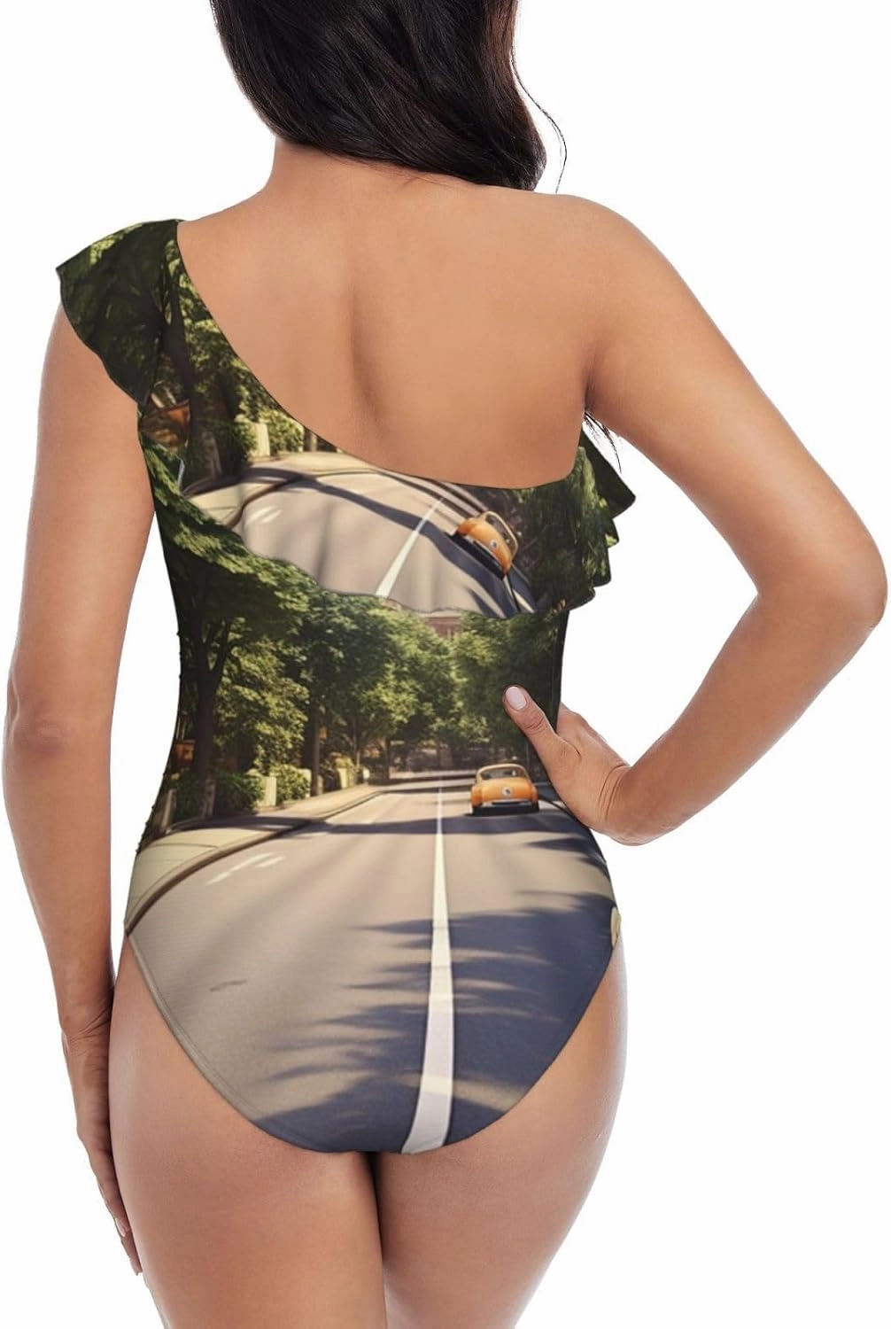 Women's One Piece Swimsuit Summer Street One Shoulder Ruffle Swimwear Tummy Control Bathing Suit
