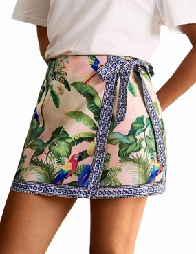 Women’s Summer Boho Skirts Floral Print Tie Knot Wrap Mini Skirt Cute Tropical Ocean Graphic Short Skirts Beachwear