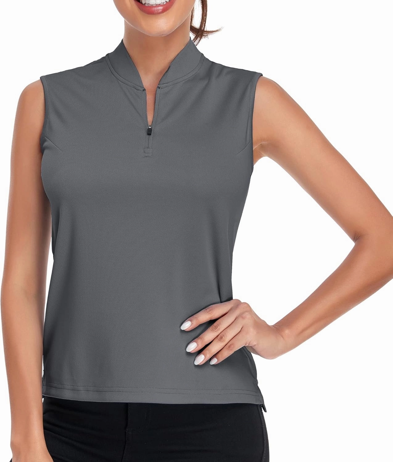 Women's T Shirts Quick Dry UPF 50  Golf Polo Shirts Sleeveless Zip Up Athletic Tank Tops