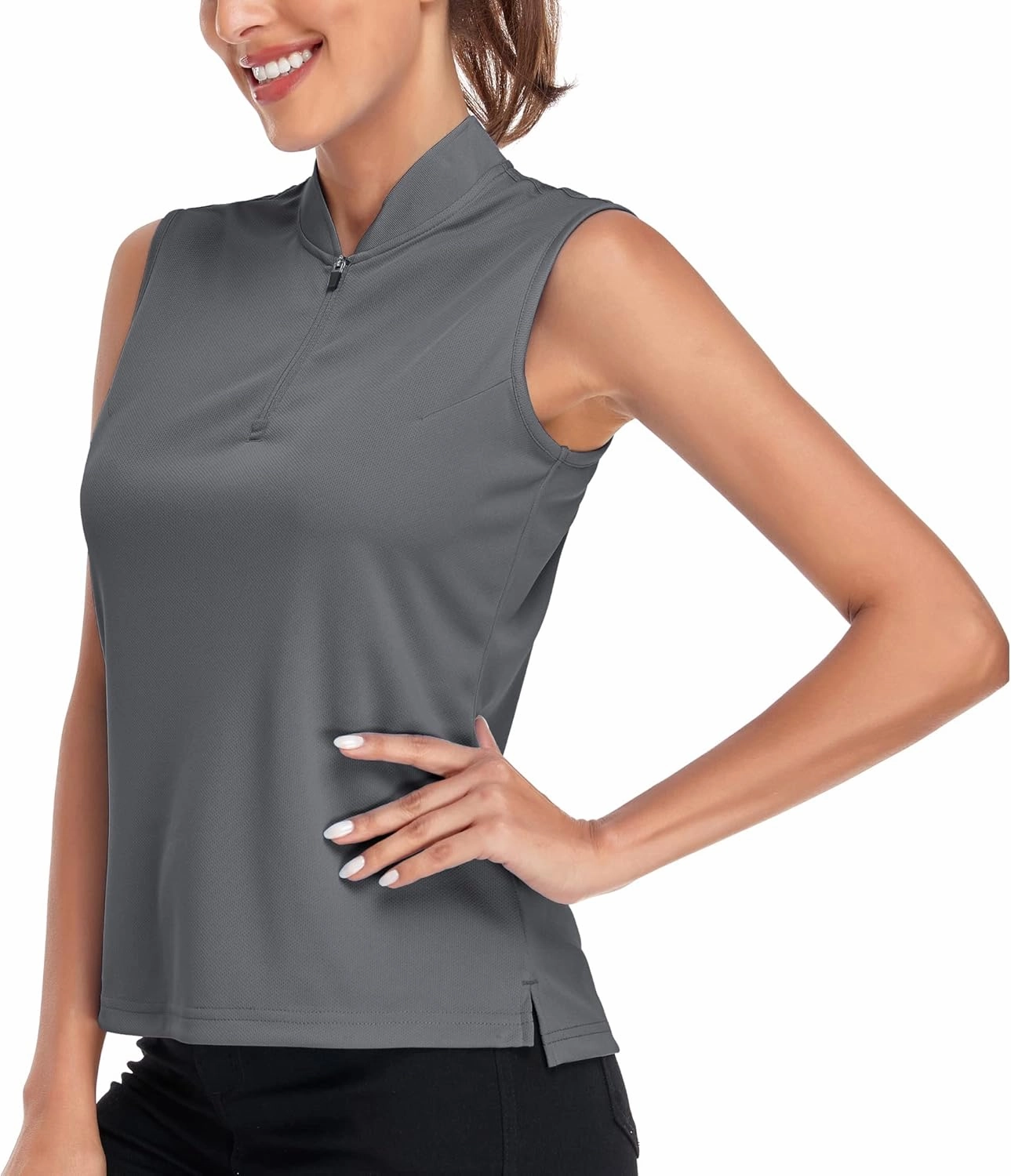 Women's T Shirts Quick Dry UPF 50  Golf Polo Shirts Sleeveless Zip Up Athletic Tank Tops