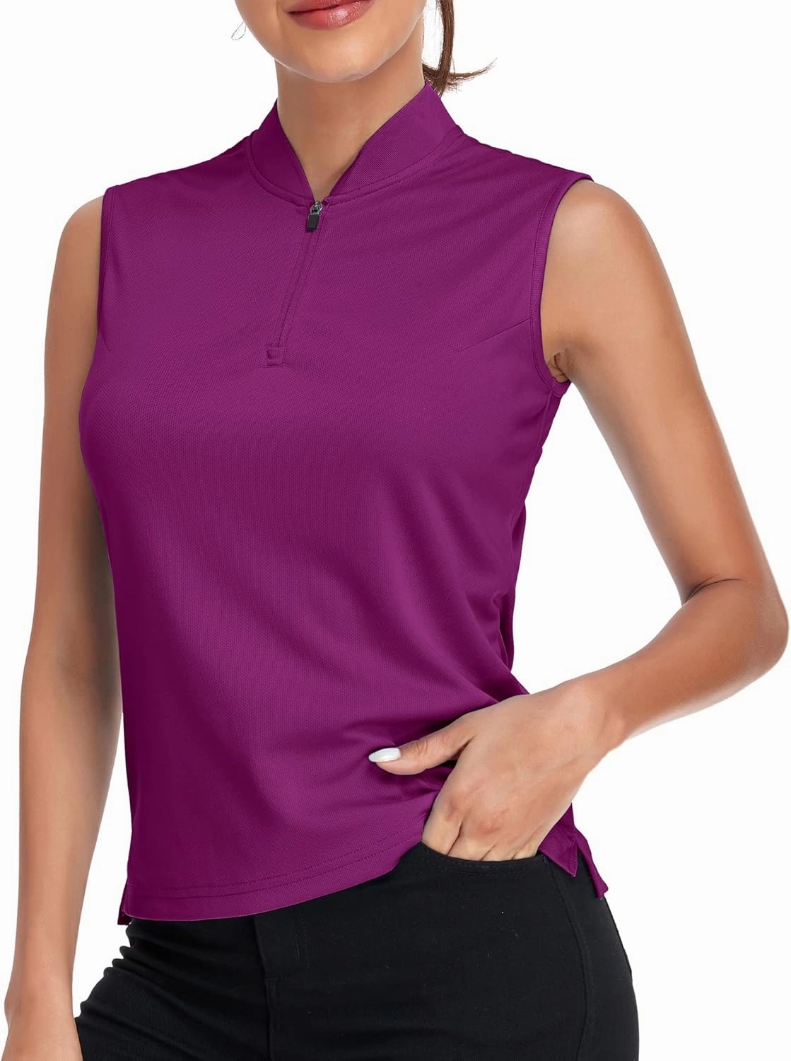 Women's T Shirts Quick Dry UPF 50  Golf Polo Shirts Sleeveless Zip Up Athletic Tank Tops