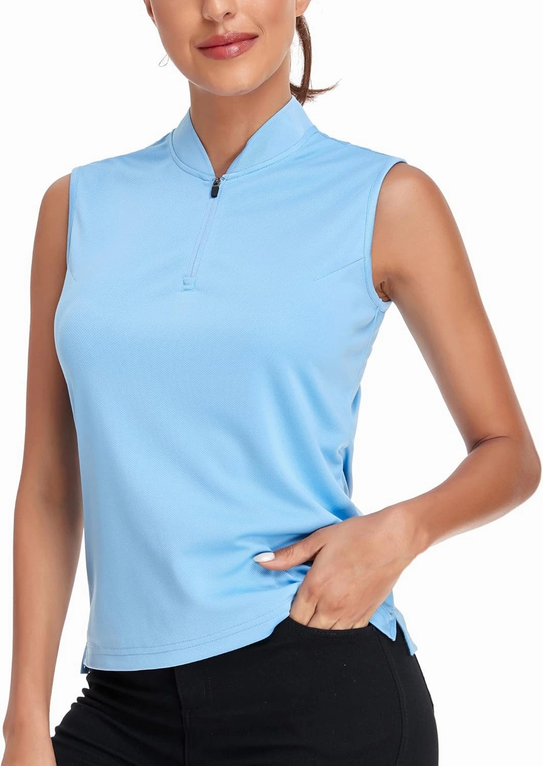 Women's T Shirts Quick Dry UPF 50  Golf Polo Shirts Sleeveless Zip Up Athletic Tank Tops
