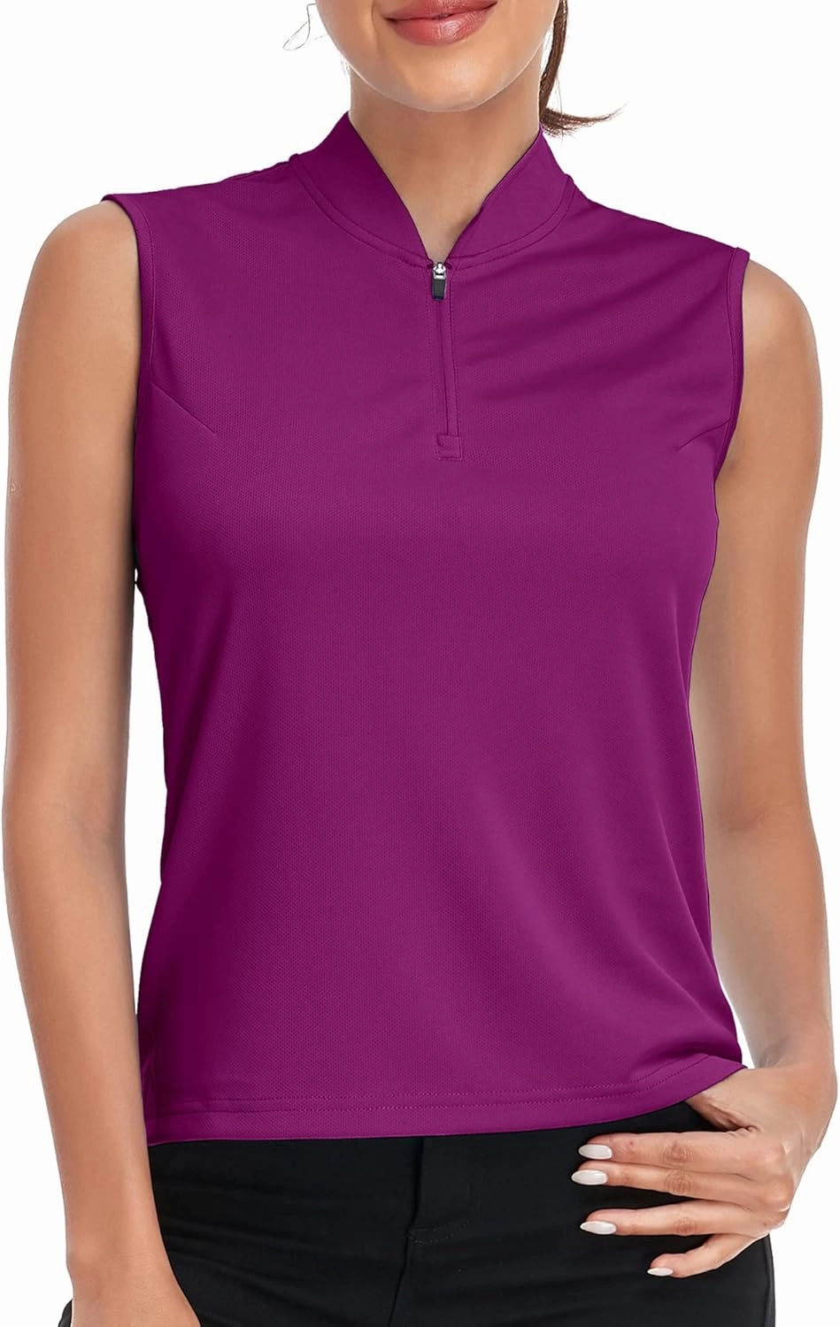 Women's T Shirts Quick Dry UPF 50  Golf Polo Shirts Sleeveless Zip Up Athletic Tank Tops