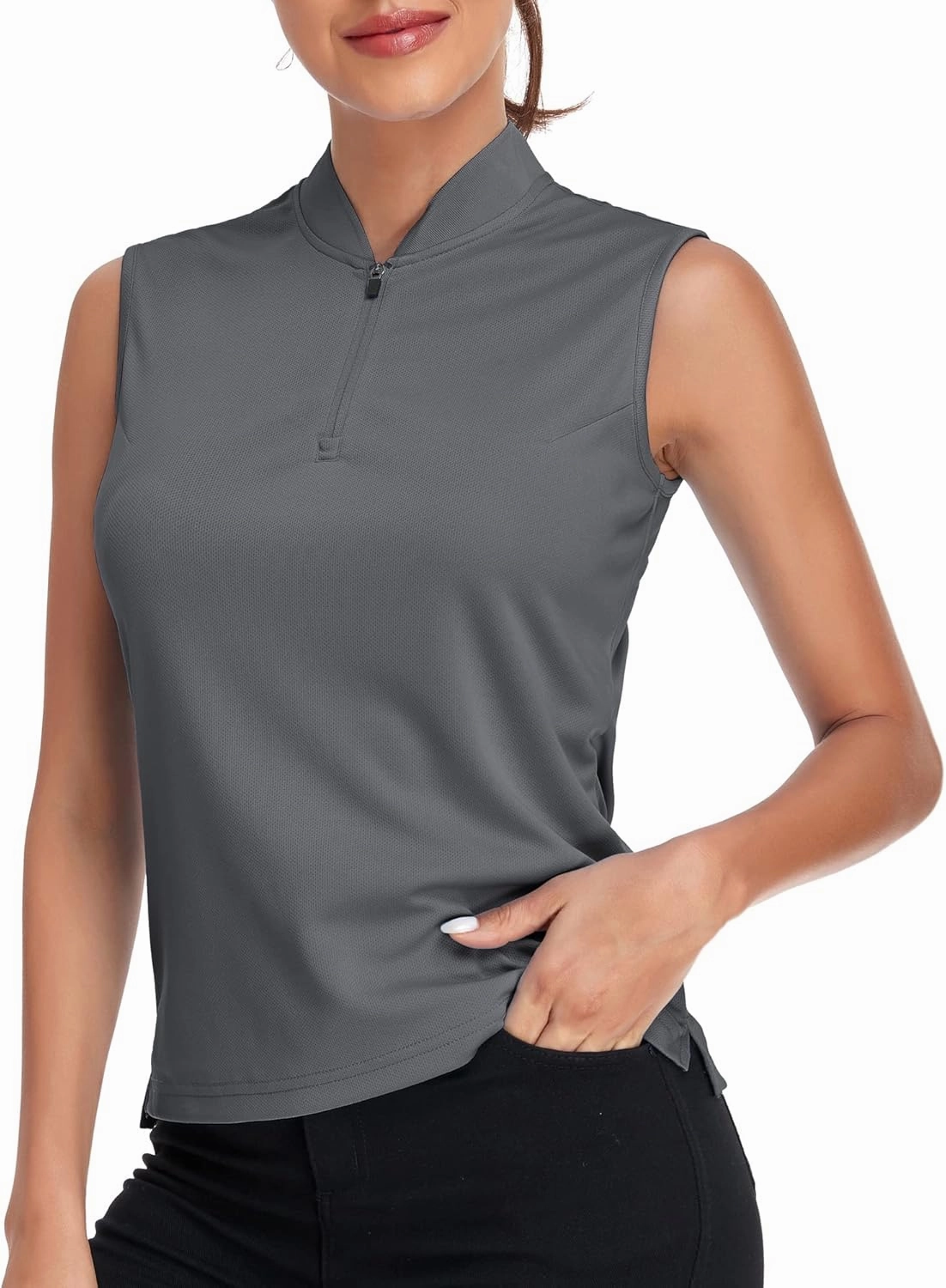 Women's T Shirts Quick Dry UPF 50  Golf Polo Shirts Sleeveless Zip Up Athletic Tank Tops